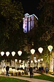 France, Cote d'Or, Dijon, area listed as World Heritage by UNESCO, Christmas lights, Place des Ducs de Bourgogne, Square des Ducs, Philippe Le Bon tower