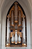 Iceland, Capital Region, Reykjavik, Hallgrimskirkja, Pipe Organ designed by German organ builder Johannes Klais