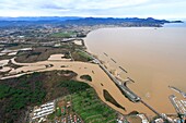 France, Var, Frejusla bay of Frejus Saint Raphaë, after the overflow of the river l'Argens (bad weather of Monday, November 25, 2019), in the foreground the ponds of Villepey