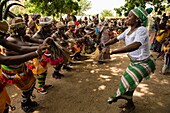 Benin, Nothern distict, Atacora department, Koussoukoingou area, Otammari tribe women dancing during an initiation girls ceremony