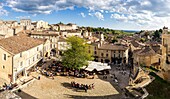 France, Gironde, Saint-Émilion, listed as World Heritage by UNESCO, view of the monolithic church square from the steeple terrace