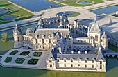 France, Oise, the castle of Chantilly and its garden of Andre Le Notre (aerial view)