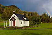 Island, Sudurland, Skogar, Skogar Museum, Kirche, Regenbogen