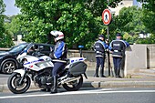 France, Paris (75), automatic radar mobile at the Bercy docks, speed control