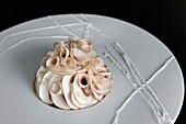 France, Haute-Savoie, Annecy, gourmet dish based on mushroom from three-star chef Laurent Petit in the restaurant Le Clos des Sens