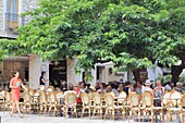 France, Gard, Petite Camargue, Aigues-Mortes, Place Anatole France, cafe terrace