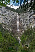 France, Haute Savoie, Bornes massif, Glieres, itinerant trek day 4, near Ps du Roc, the cascade of nont des Brassets