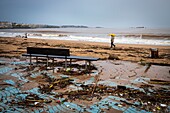 France, Var, Fréjus, rubbish deposited by the sea on the coast of Fréjus beach following the bad weather of the Mediterranean episode of 23 November 2019