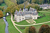 France, Cher, Oizon, the castle of la Verrerie (aerial view)