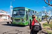 Mauritius, Rodrigues island, bus stop at the exit of the airport