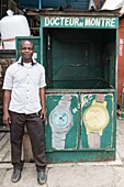 Ivory Coast, Abidjan, Treichville market, watch shop