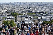 France, Paris, tourists on the forecourt of the Basilica of the Sacred Heart of Montmartre