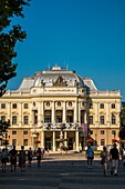 Slovakia, Bratislava, historic center, Hviezdoslav Square, neo-renaissance opera built by architects Fellner and Helmer in 1885 and hosting the Slovak National Theater