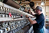 France, Savoie, Seez, spinning Arpin, manufacturer of the traditional Bonneval sheet, the wool is rolled up in a huge machine called a warper