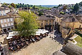 France, Gironde, Saint-Émilion, listed as World Heritage by UNESCO, view of the monolithic church square from the steeple terrace