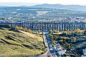 Portugal, Alentejo region, the viaduc of Elvas city at the World Heritage of UNESCO, Amoreira Aqueduct view from Fort of Graça