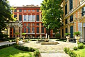 Italy, Liguria, Genoa, Via Garibaldi, Palazzi delle Strade Nuove, the garden of Palazzo Bianco and frontage of Palazzo Rosso are part of the Palazzi dei Rolli 42 listed as World Heritage by UNESCO