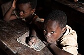 Benin, Nothern distict, Atacora mountains area, Koussoukoingou, children at school