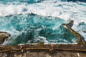 Spain, Canary Islands, El Hierro Island, Las Puntas, La Maceta, elevated view of the La Maceta swimming area