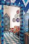 Marokko, Essaouira, Riad Salut Maroc, Geschichte: Exzentrisches künstlerisches Rendezvous in einem übervitaminierten Riad