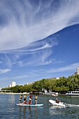 France, Paris, basin of the villette, water sport on board