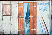 Mauritius, Rodrigues island, Port-Mathurin, mural on a Creole house