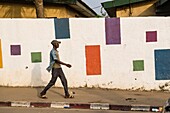 Ivory Coast, Abidjan, Treichville market area, building facade