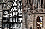 France, Bas-Rhin, Strasbourg, Notre-Dame de Strasbourg cathedral, half-timbered house