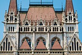 Hungary, Budapest, UNESCO World Heritage Site, Pest district, the Hungarian Parliament, large Neo-Gothic style building from the early 20th century, seat of the National Assembly of Hungary.