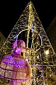 France, Cote d'Or, Dijon, area listed as World Heritage by UNESCO, Christmas lights, Place de la Sainte Chapelle