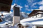 France, Savoy, Massif of Beaufortain, Areches familiale station the isolated bell tower of the hamlet of Ladray