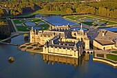 France, Oise, the castle of Chantilly and its garden of Andre Le Notre (aerial view)