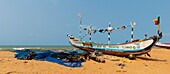 Benin, fishing road between Cotonou and Ouidah, traditional fisherman boat