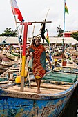 Benin, Cotonou, woman in fishmarket