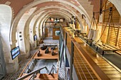 France, Loiret, Loire valley listed as World Heritage by UNESCO, Châteauneuf-sur-Loire, the Loire Marine Museum in the old stables of the castle, reconstruction of a loading dock with goods