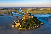 France, Manche, The Mont Saint Michel from a drone machine