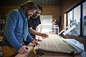 France, Indre et Loire, Loire valley listed as World Heritage by UNESCO, Tours, Offard's workshop, L'Atelier d'Offard perpetuates the know-how of planked wallpaper from the great factories of the 18th and 19th centuries