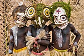 Papua New Guinea, Gazelle peninsula, New Britain island, East New Britain province, Rabaul, Kokopo, National Mask Festival, kids in a sing-sing group, Kipongon dance