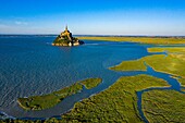 France, Manche, The Mont Saint Michel from a drone machine