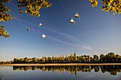 France, Loiret, Loire valley listed as World Heritage by UNESCO, Châteauneuf-sur-Loire, 4th edition Arbotrek with a night hanging 15 meters above the Loire