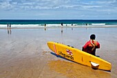 United Kingdom, Channel Islands, Jersey, parish of Saint Ouen, Plemont bay, Greve au Lanchon beach considered as the most beautiful in Jersey, lifeguards