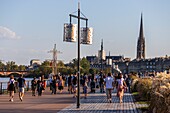 France, Gironde, Bordeaux, area listed as World Heritage by UNESCO, Bordeaux, Quai Louis XVIII, in the background the spire of the Saint-Michel Basilica in Bordeaux