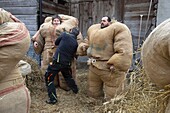 Switzerland, Valais, Evolene valley, Evolene, Carnaval with the Empailles and the Peluches who come from Pagan rites and go around the villages to frighten the bad spirits of winter