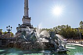 France, Gironde, Bordeaux, area classified as World Heritage by UNESCO, place des Quinconces, monument to the Girondins, also called Column of the Girondins, the quadriga of the sea horses of the Fontaine des Girondins