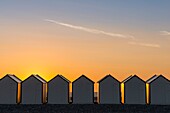 France, Somme, Baie de Somme, Cayeux-sur-mer, the largest plank road in Europe bordered by beach huts