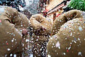 Switzerland, Valais, Evolene valley, Evolene, Carnaval with the Empailles and the Peluches who come from Pagan rites and go around the villages to frighten the bad spirits of winter