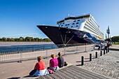 France, Gironde, Bordeaux, area listed as World Heritage by UNESCO, cruise ship Spirit of Discovery moored at quai des Chartrons