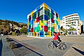 Spain, Andalusia, Costa del Sol, Malaga, the waterfront on the port, The Pompidou Art Centre the Cube by Daniel Buren