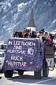 Switzerland, Valais, Lotschental valley, Wiler, Tschaggatta Carnival, costumes are made from animal skins, wooden masks and horse hair