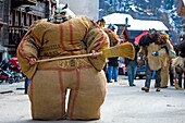 Switzerland, Valais, Evolene valley, Evolene, Carnaval with the Empailles and the Peluches who come from Pagan rites and go around the villages to frighten the bad spirits of winter